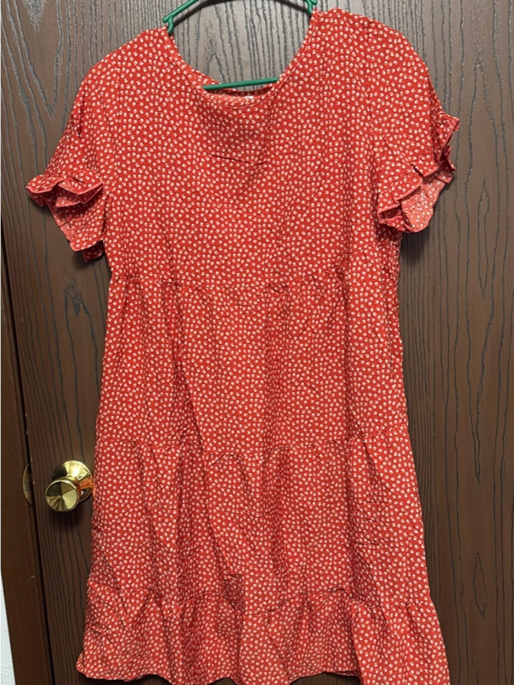 Red Floral Ruffle Sleeve Tiered Dress